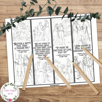 Shakespeare Twelfth Night Play Quotes Coloring Bookmarks Keepsake Gift Fun Craft, image 2