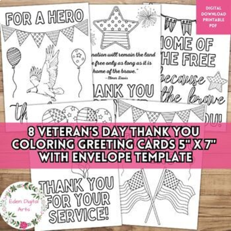 Veteran's Day Coloring Thank You Cards Military Appreciation Fun Low Prep Craft