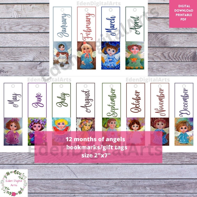 12 Cute Birth Month Birthday Angels Bookmarks Gifts Cards Student Christmas