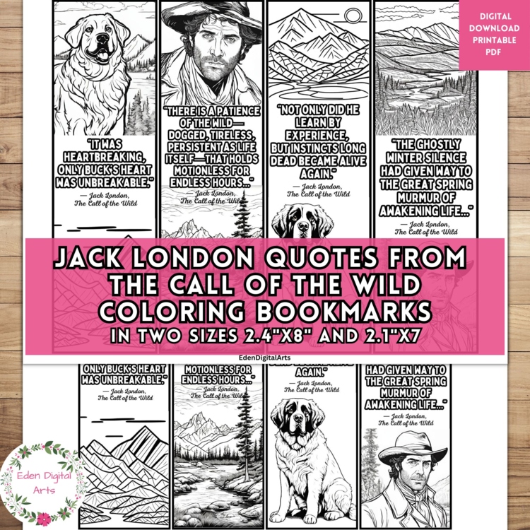 Call of the Wild Jack London Quotes Coloring Bookmarks Teen Keepsake Craft Cards