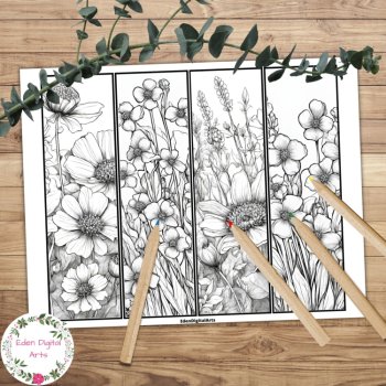 Bookmarks to Color Garden Wild Flowers Anti Stress Calm Craft DIY Teacher Gift, image 2