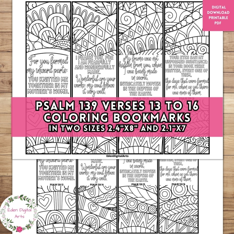 Psalm 139 ESV Self Esteem Coloring Bible Verses Bookmarks Scripture Doodle Craft