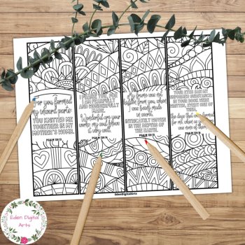 Psalm 139 ESV Self Esteem Coloring Bible Verses Bookmarks Scripture Doodle Craft, image 2