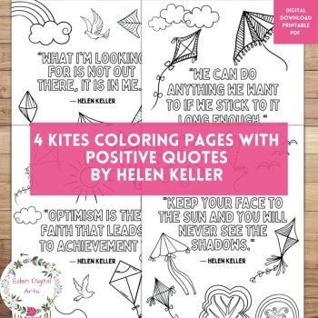 Helen Keller Quotes Coloring Pages Bookmarks Bundle Women's History Gifts Crafts, image 2