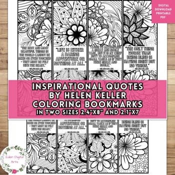 Helen Keller Quotes Coloring Pages Bookmarks Bundle Women's History Gifts Crafts, image 3