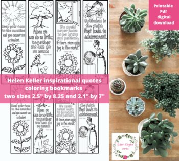 Helen Keller Quotes Coloring Pages Bookmarks Bundle Women's History Gifts Crafts, image 4