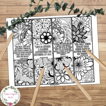 Bookmarks to Color Helen Keller Inspirational Quotes Floral Doodles Calm Craft, image 2