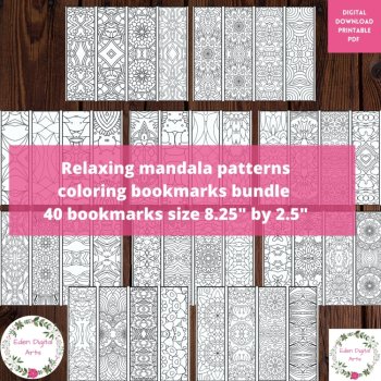 Mindful Mandala Bundle of Coloring Pages Posters Bookmarks Calming Crafts, image 4