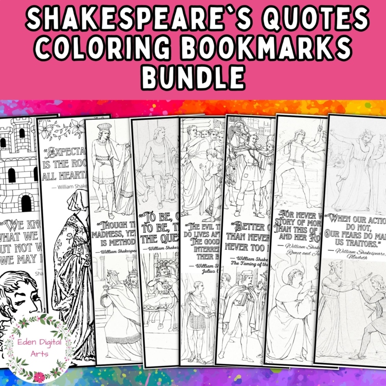Fun Bundle Shakespeare Plays Quotes Coloring Bookmarks Keepsake Gifts Craft