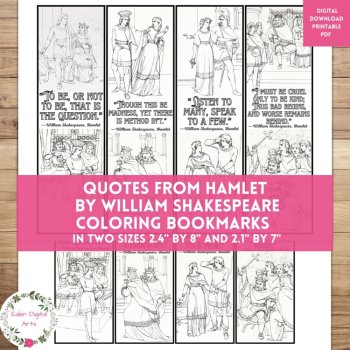 Fun Bundle Shakespeare Plays Quotes Coloring Bookmarks Keepsake Gifts Craft, image 2
