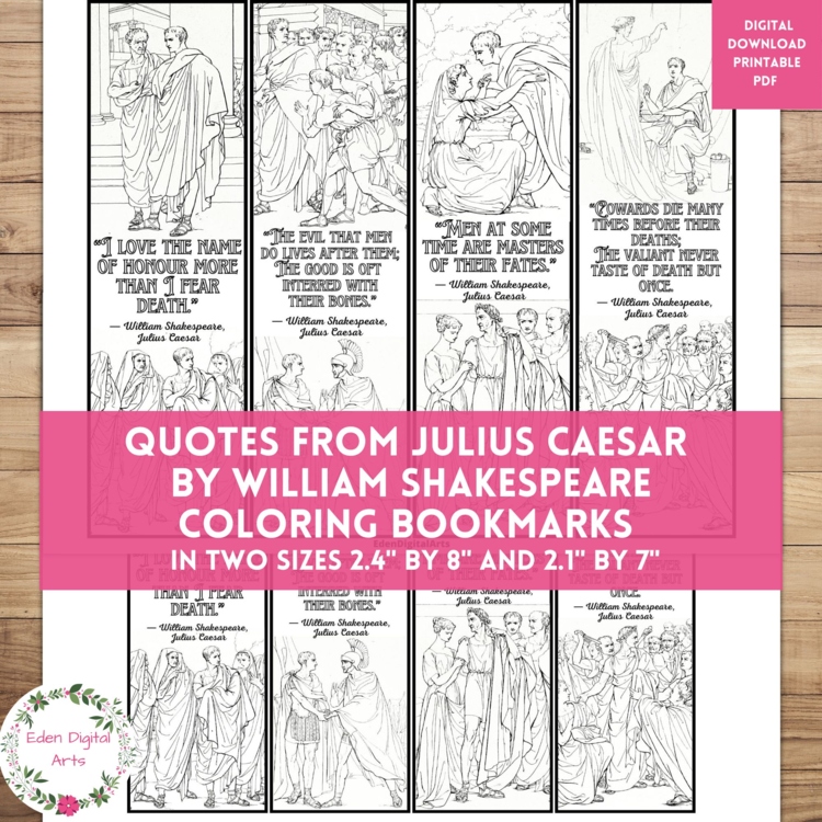 Shakespeare Julius Caesar Play Quotes Coloring Bookmarks Keepsake Gift Fun Craft