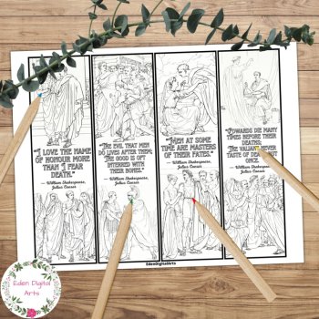 Shakespeare Julius Caesar Play Quotes Coloring Bookmarks Keepsake Gift Fun Craft, image 2