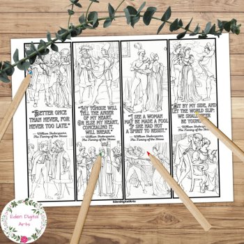 Shakespeare Taming of the Shrew Quotes Coloring Bookmarks Keepsake Gift Craft, image 2