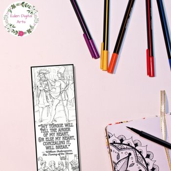 Shakespeare Taming of the Shrew Quotes Coloring Bookmarks Keepsake Gift Craft, image 4