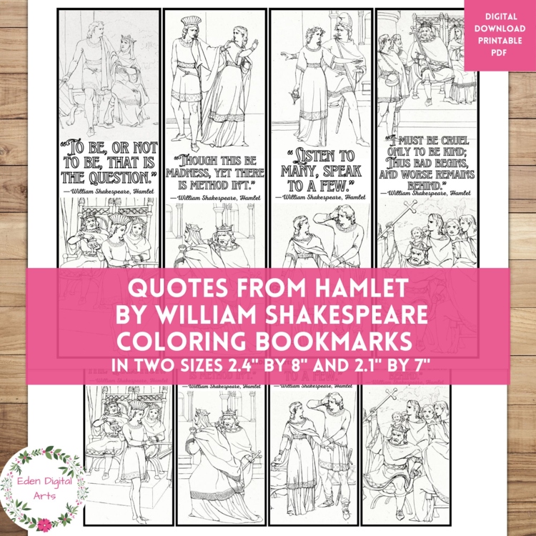 Coloring Bookmarks Hamlet Shakespeare Quotes Keepsake Activity Craft Gift Reward