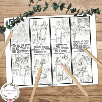 Coloring Bookmarks Hamlet Shakespeare Quotes Keepsake Activity Craft Gift Reward, image 2