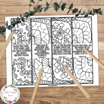 Psalm 103 Coloring Bible Verse Bookmarks, KJV Scripture Christian Craft Cards, image 2