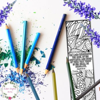 Psalm 34 Coloring Bible Verse Bookmarks, KJV Scripture Christian Craft Cards, image 2
