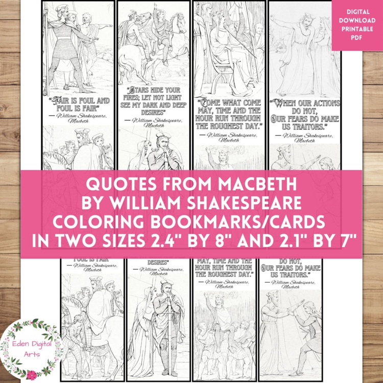 Coloring Bookmarks Macbeth Shakespeare Quotes Keepsake Craft Library Gift Reward
