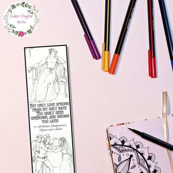 Coloring Bookmarks Romeo and Juliet Shakespeare Quotes Keepsake Cards Gift Craft, image 3