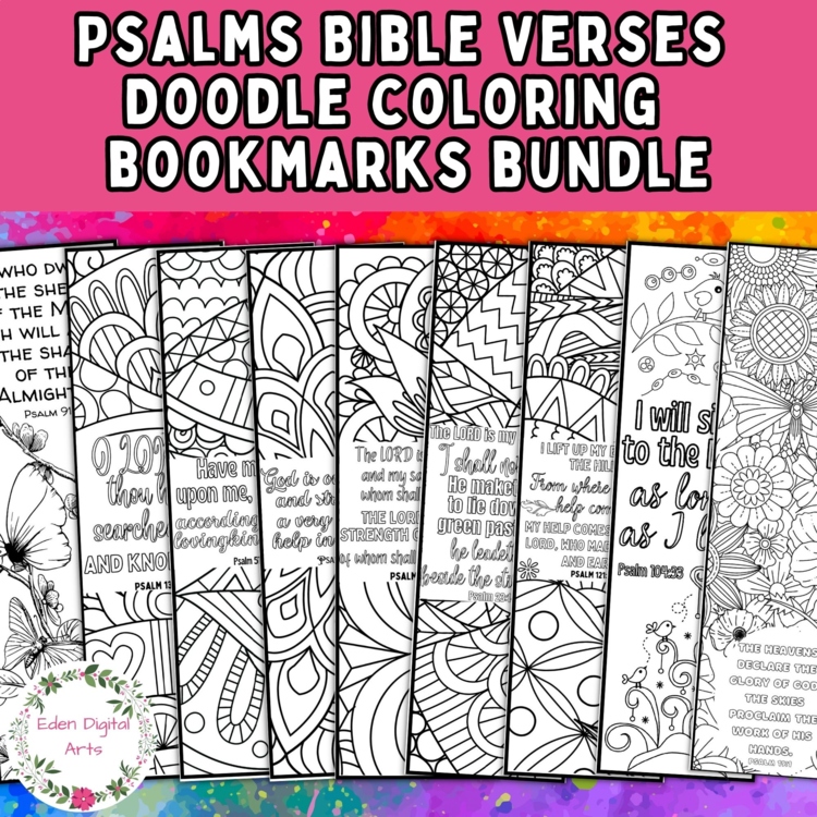 Bundle of Psalms Bible Verses Bookmarks To Color Fun Sunday School Doodle Crafts
