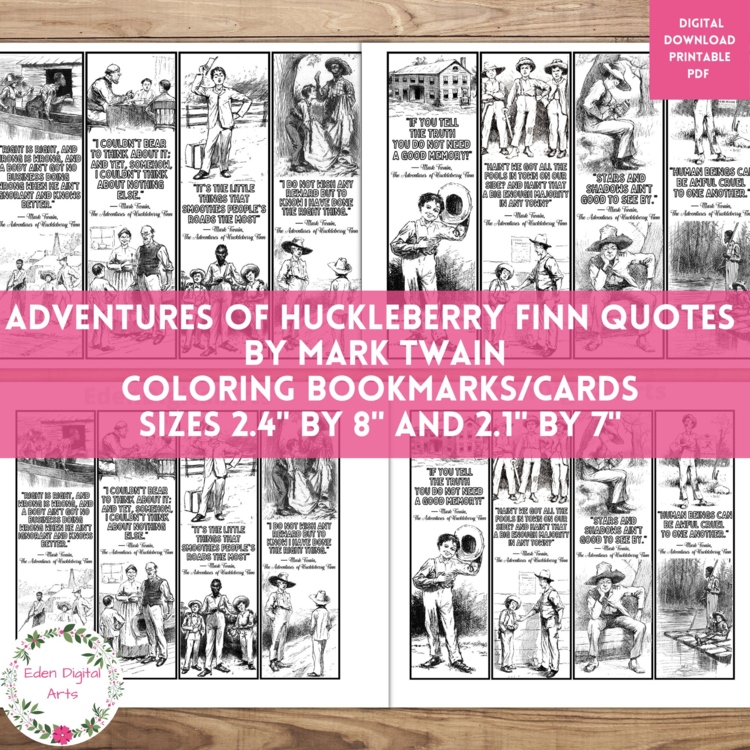 Coloring Bookmarks Huckleberry Finn Quotes by Mark Twain Book Club Cards Craft
