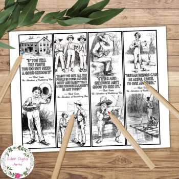 Coloring Bookmarks Huckleberry Finn Quotes by Mark Twain Book Club Cards Craft, image 2