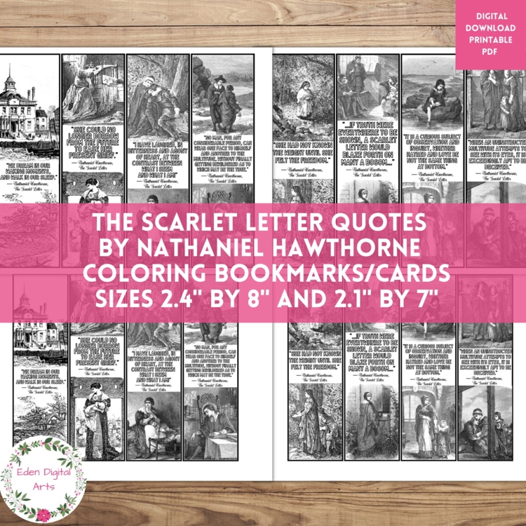 Scarlet Letter Coloring Bookmarks Quotes by Nathaniel Hawthorne Cards Gift Craft