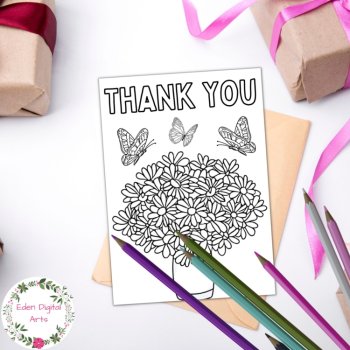 12 Teacher Appreciation Coloring Thank You Cards DIY Craft Any Occasion Flowers, image 4