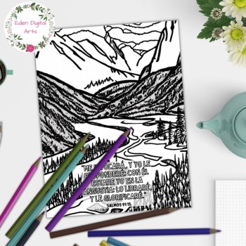 Spanish Language Psalm 91 Bible Verse Doodle Coloring Pages Nature Landscape, image 2