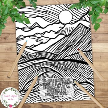 Spanish Language Psalm 91 Bible Verse Doodle Coloring Pages Nature Landscape, image 3