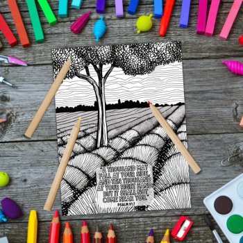 Psalm 91 Bible Verse Doodle Coloring Pages with Nature Landscape Mountains Trees, image 4