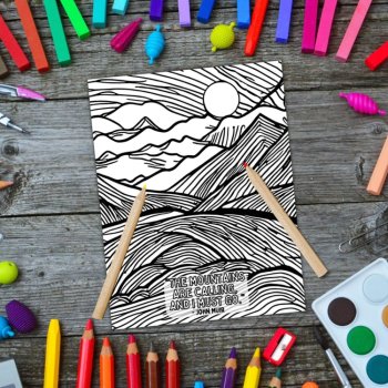 Nature Landscapes Mindful Doodle Coloring Pages with Quotes Mountains & Trees, image 2