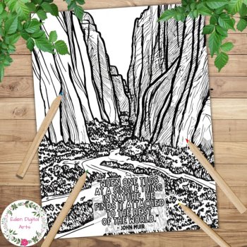 Nature Landscapes Mindful Doodle Coloring Pages with Quotes Mountains & Trees, image 3