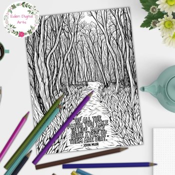 Nature Landscapes Mindful Doodle Coloring Pages with Quotes Mountains & Trees, image 4