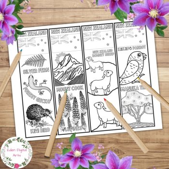New Zealand Coloring Bookmarks Craft Cards, Maori Dancers and Nature Wildlife, image 2