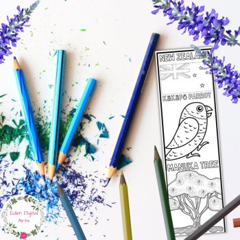 New Zealand Coloring Bookmarks Craft Cards, Maori Dancers and Nature Wildlife, image 3
