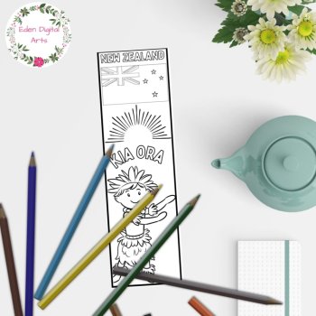 New Zealand Coloring Bookmarks Craft Cards, Maori Dancers and Nature Wildlife, image 4