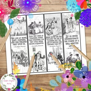 Persuasion Quotes by Jane Austen Coloring Bookmarks Book Club Cards Craft Gift, image 2