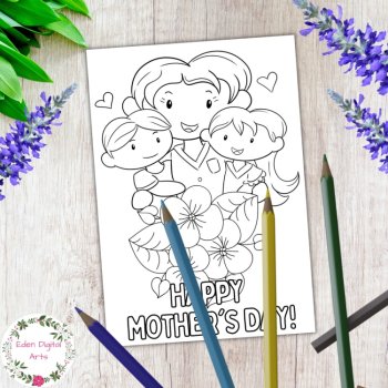 Cute Mother's Day Coloring Cards, Kawaii Boys Girls DIY Craft Floral Mom Gift, image 3