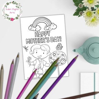 Cute Mother's Day Coloring Cards, Kawaii Boys Girls DIY Craft Floral Mom Gift, image 4