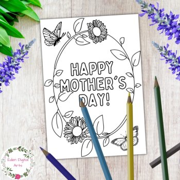 Happy Mother's Day Coloring Cards, Floral DIY Craft Flowers Butterflies, image 3