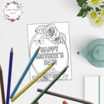 Happy Mother's Day Coloring Cards, Floral DIY Craft Flowers Butterflies, image 4