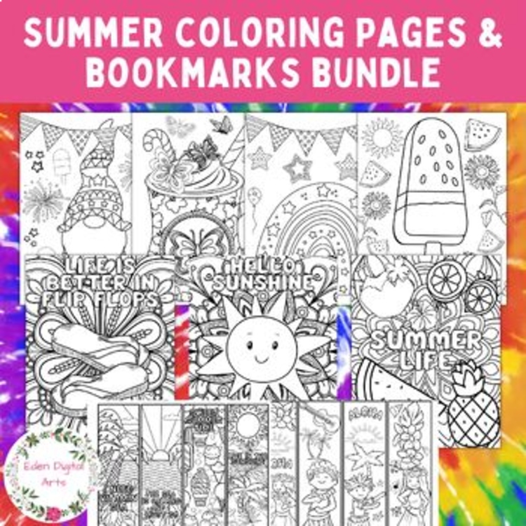Fun Summer Doodle Coloring Pages Bookmarks Bundle Sun Sea Ice Cream Hula Luau