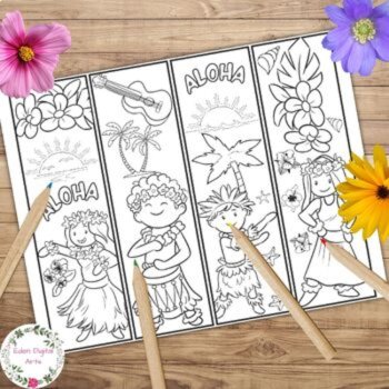 Fun Summer Doodle Coloring Pages Bookmarks Bundle Sun Sea Ice Cream Hula Luau, image 2