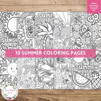 Fun Summer Doodle Coloring Pages Bookmarks Bundle Sun Sea Ice Cream Hula Luau, image 3