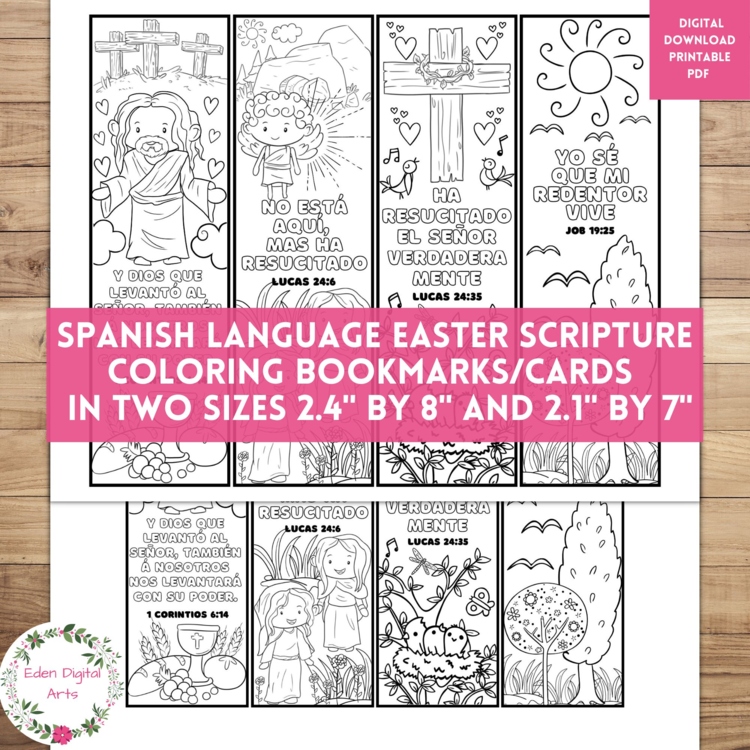 Spanish Easter Bible Verses Cute Coloring Bookmarks Scripture DIY Cards Craft