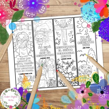 Spanish Easter Bible Verses Cute Coloring Bookmarks Scripture DIY Cards Craft, image 2