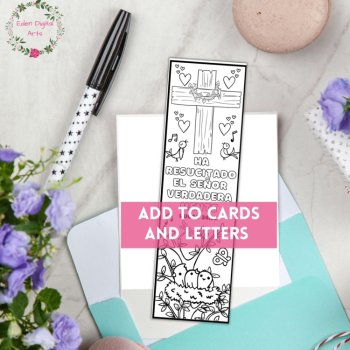 Spanish Easter Bible Verses Cute Coloring Bookmarks Scripture DIY Cards Craft, image 3