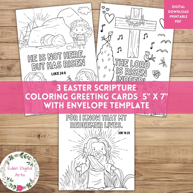 Easter Scripture Cute Coloring Greeting Cards Bible Verse Christian DIY Craft